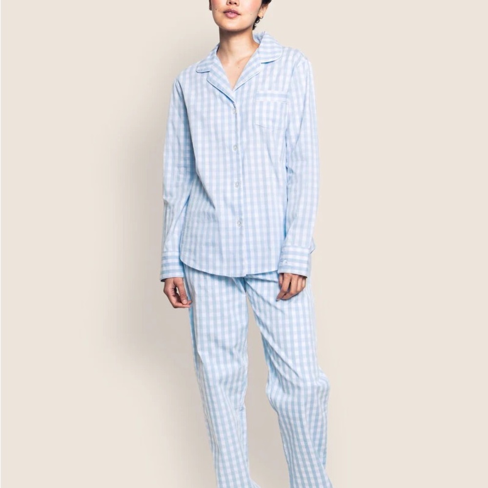 Petite Plume Women's Twill Pajama Set in Light Blue Gingham